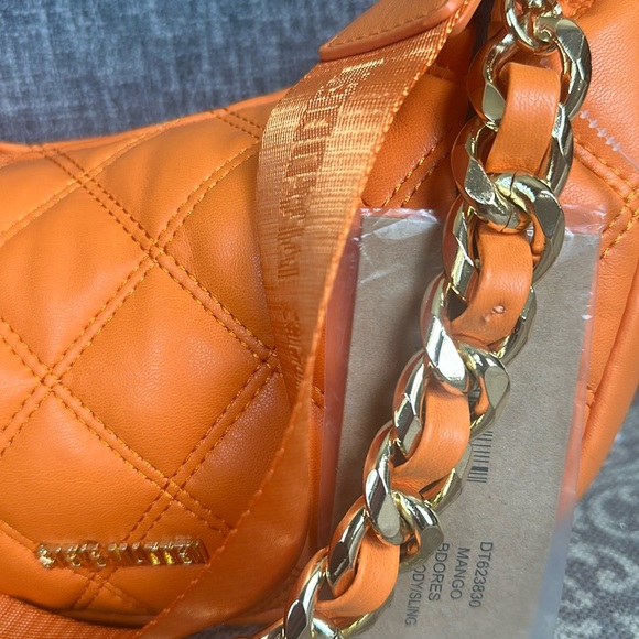 Steve Madden Orange Quilted Shoulder Bag with Luxe Chain Vegan NWT - Picture 7 of 7